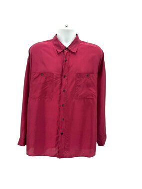 Vintage Chiamare Mens XL Shirt Silk Red Long Sleeve Button Lightweight Retro